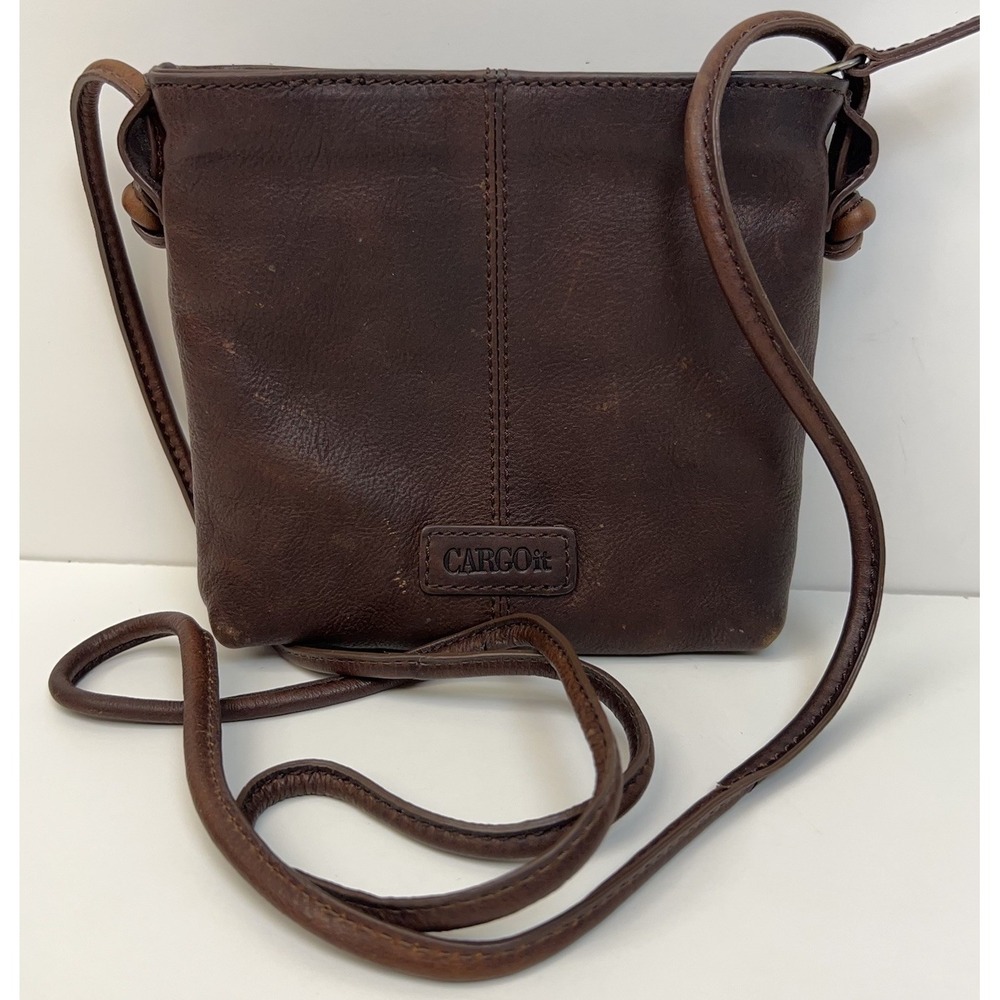 Cargoit Leather Crossbody Bag Small Zip Close Lined Shoulder Purse Brown Travel